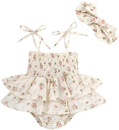 Девојки девојки без ракави летни цветни печатени руфли Камизол фустан ропер новороденче со тела со