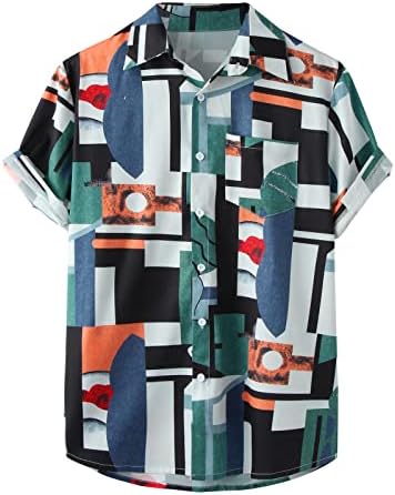 XXBR машки хавајски кошули лето копче за краток ракав надолу по уметнички графички принт опуштено вклопување алоха врвови случајна кошула на плажа