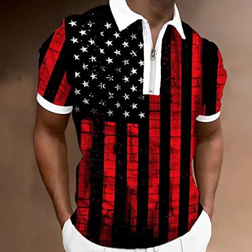 Руируилико Американско знаме Поло кошули за мажи 4 -ти јули патриотски маички летни обични кратки ракави ретро голф поло