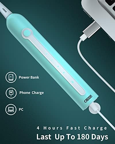 Crkiob Sonic електрична четка за заби 4H полнење за 180 дена со 6 глави на четки за полнење електрични четки за заби за возрасни и деца, електрична