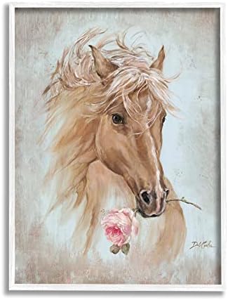 Stuple Industries гроздобер коњ портрет коњички сликарство розово розово цвеќиња, дизајнирана од деби кули бела врамена wallидна уметност,