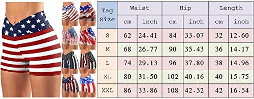 Вежбање шорцеви за жени 4 -ти јули со високи тренинзи со високи половини за јога шорцеви Американски хеланки за печатење на знамиња