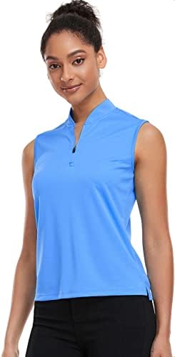 Женски голф Поло кошула без ракави суво вклопување дами по поштенски резервоар врвот SPF 50+ тениски кошули мозоци за мозоци