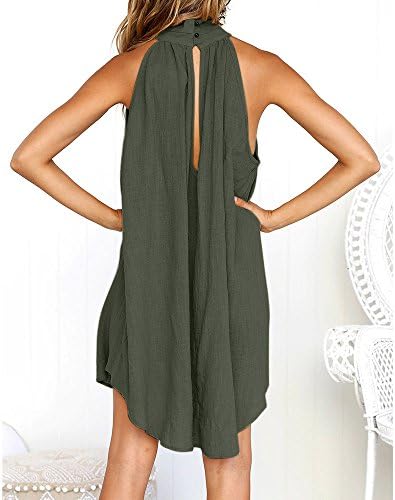 Вермерс женски обичен плажа фустан за одмор одмор на одмор неправилен пом бохо фустан цврст о-врат за ракави за ракави мини фустани