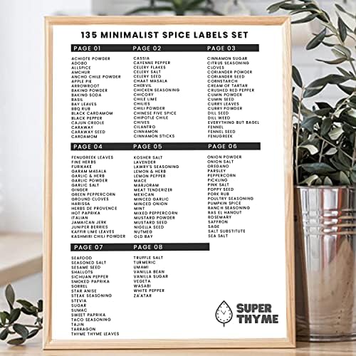 Супер Мајчина Душица 135 Минималистички Етикети За Тегли За Зачини | Претходно Отпечатени Водоотпорни Етикети За Оставата, Чајната Кујна