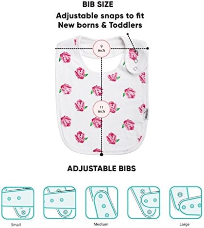 KiddyStar Baby Burp Clains за девојчиња, органски памук, 5 пакувања, големи 21 x10 Bandana Baby Drool Bibs for Girls & Premium,