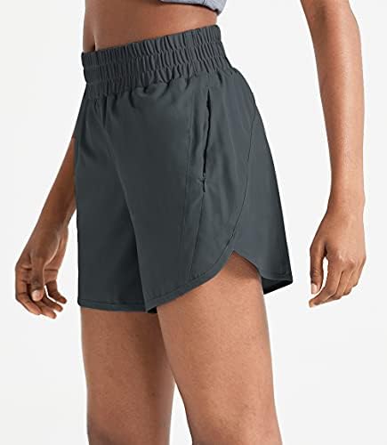 Зити 5 “атлетски шорцеви за жени со патент џеб со висока половината со брзите суви вежби за теретани со лагер