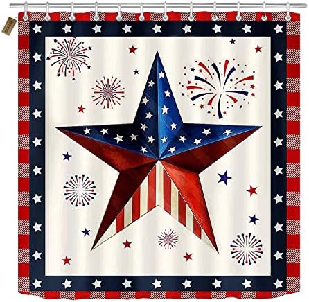 SKAILIÉ 4PCS Американски Знаме Тексас Ѕвезда Туш Завеса Сет, Црвена Карирани Сад Знаме 4 јули Прослава Денот На Независноста Патриотски Мажи
