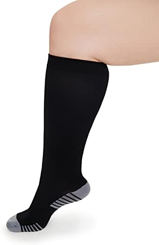 DingCooler 3 Пакувани чорапи за компресија широки теле за жени и мажи 15-20 mmHg, плус големина на коленото високи атлетски чорапи