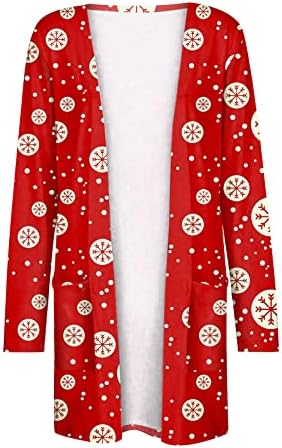 Божиќни кардигани за жени лесни долги ракави Отворени предни туники Симпатична Дедо Мраз печати кардиган случајна удобна надворешна