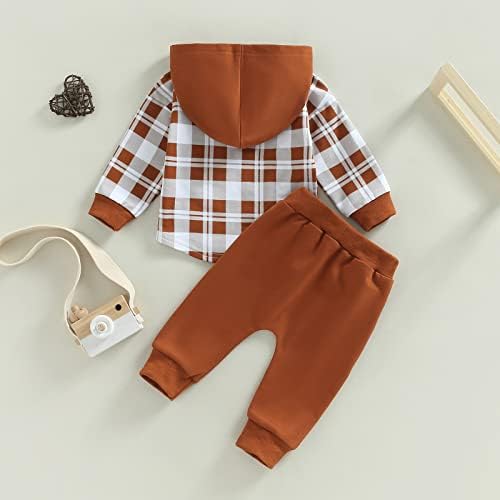 Облека за облека за бебиња за деца, карирана дуксерка, џогерски панталони 2 парчиња есенски зимски облеки сет