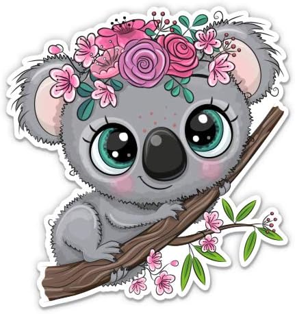 Симпатична коала со цвеќиња - 12 винил налепница водоотпорен деклас