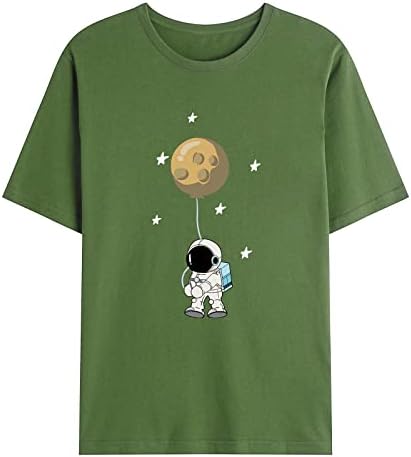 Стилски кошули за мажи вселенски планети астронаут печатење на екипаж на екипажот на кратки ракави, блуза со сите натпревари