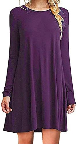 Andongnywell Women'sенски плус големина со долга ракав, спојувајќи цврста боја тенок лабав замав, обични фустани должина