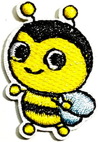 Поставете ги поставените лепени 2 компјутери. Мини жолта пчела железо на шиење на лепенка налепници цртан филм извезена апликација DIY занает