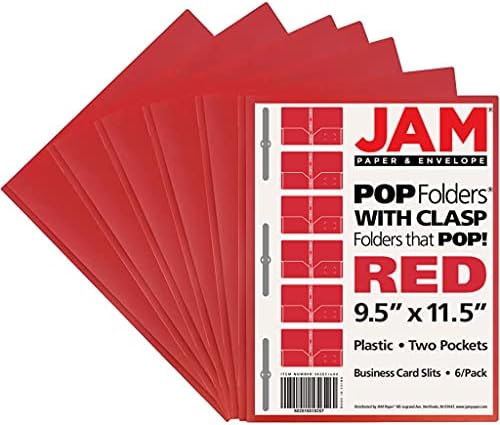 ЏЕМ ХАРТИЈА Пластична Боја ПОП Папки - 2 Џеб Издржливи Папки Со Метални Огради Спојници За Прицврстување-Црвено-6/Пакување