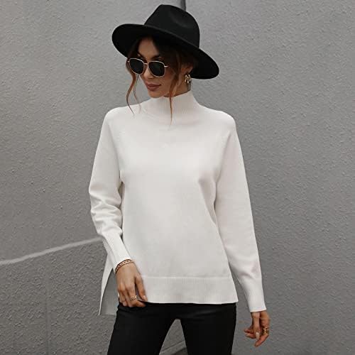Џемпери за жени жени зимска цврста боја џемпер висока јака топол џемпер