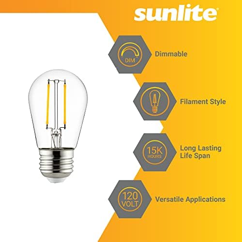 Sunlite 81073-SU LED S14 Филамент Стил Стринг Сијалица, ЕТЛ Наведени, 2 Вати , 200 Лумени, Средна База, Затемнување, 2700k Топло
