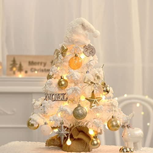 Галпада мини новогодишна елка Поставете празник 20 Tabletop елка со LED светла/божиќни топки/санта шапка TreeTop/starвездени украси/биро