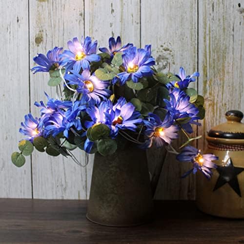 CVHomedeco. Сини Daisy String Lights Вештачки свилени цвеќиња батерија батерии ryвездени светла за домашна свадба роденденска забава