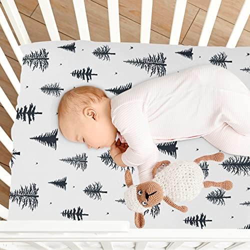 Kicpoay опремени чаршафи за креветчиња Симпатични преносни листови со црно дрво за бебиња за бебиња, дишејќи мек мини за креветчиња 39