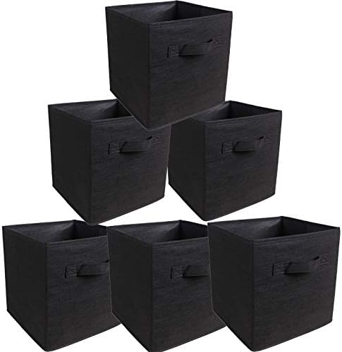 Канти за складирање Teerfu - сет од 6 - коцки за складирање | Корпи за коцка со ткаенини со преклопување има двојни рачки. Канти за складирање