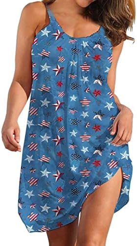 4 јули Обични Летни Фустани За Жени Знаме На САД Боемски Фустан Лажичка Без Ракави Течни Лабави Мини Сарафани