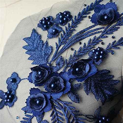 Uxzdx cujux 2pcs морнарица сина чипка ткаенина 3Д цветни мониста мониста ринстон везени свадбени апликации шива лепенка за фустан DIY декорација