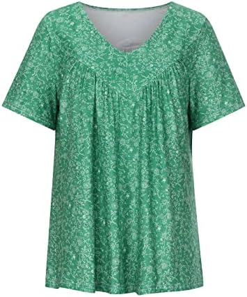 Плус Големина Топ кошула за жени есен лето 2023 облека Y2K краток ракав длабок V врат графички печатење цветен врв ZW ZW