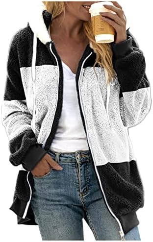 Дами палто женска волна крпеница боја со долги ракави џемпери од качулка топол волна плишана палто патент патент на врвот