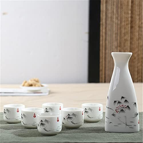 Yfqhdd 7pcs/Поставете керамика, поставете јапонски флагон алкохол сад чаша дома кујна чаша пијалок гроздобер духови колкови колкови креативни