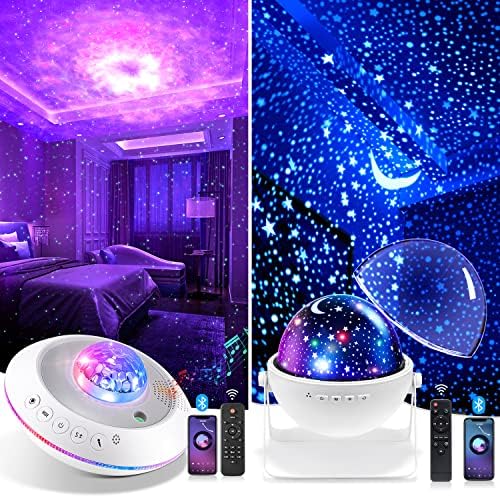 Една оган ноќни светла за детска соба, Bluetooth Music Kids Night Light Projector, 360 Roting Remote Timer Star Projector Night Light