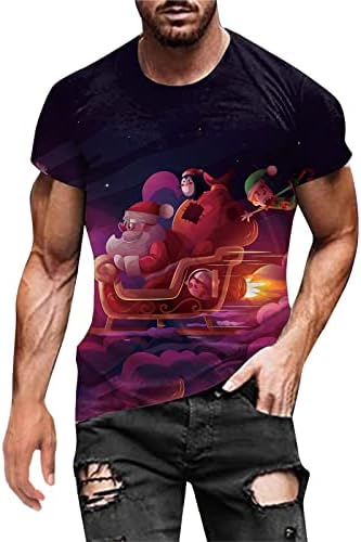 Xxbr 2022 модни мажи есенски зимски случајни кратки ракави Божиќ 3Д печатени маици мода врвен мускул фуксија кошула
