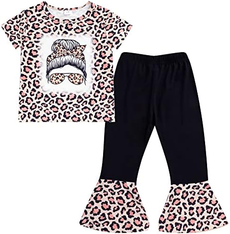 Џиами Мало Дете Девојки Краток Ракав Маица И Ѕвонче Дното Панталони Во Собата Леопард Печатење Лето Секојдневен Облека За Доенчиња