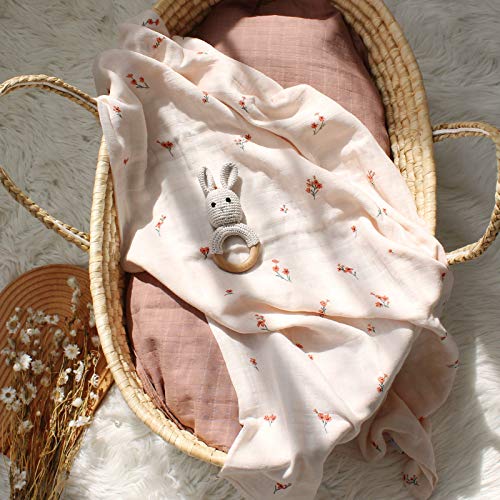Lifetree бебе девојче Swaddle Cablly, муслински прегратка за завиткување неутрално ќебе за новороденче, органски памук, голем