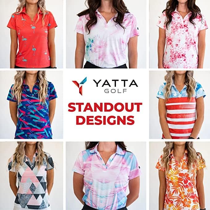 Yatta Golfенски Golfенски голф Поло - Премиум отпорен на брчки, влага за влага и кошули со в -вратот за жени за жени