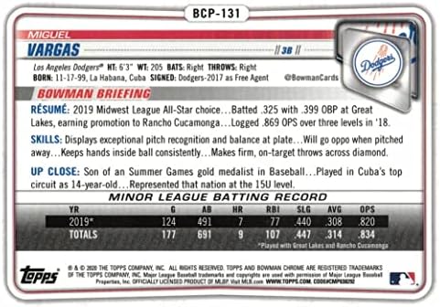 2020 Bowman Chrome изгледи Бејзбол BCP-131 Miguel Vargas Pre-Rookie картичка-1-та Bowman Chrome Card