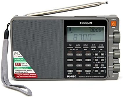 Tecsun PL880 Преносна дигитална PLL двојна конверзија AM/FM, радио со долги бранови и кратки бранови со прием SSB, сребро во боја