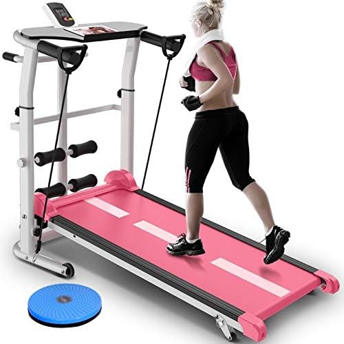 Amayyapbj Trabhemills Pink Treadmill Proldable Manual Running Training Sports Multifunctional Mute Fitness опрема 3 во 1 машина за извртување