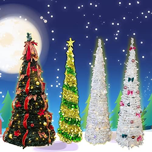 6-ти молив новогодишно дрво со 80 светла ， батерија управувана мала елка со тајмер ， Дијаметар 20in Поп-до Божиќно дрво со лак-јазол