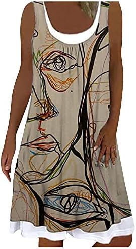 Fragarn Ruched фустани за жени, модни женски лабави печатени лажни јака без ракав, обичен фустан на вратот