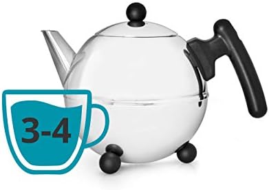 Бредемиер Бела Ронд Двоен wallид чајник, 0,75 литар, сјајно завршување од не'рѓосувачки челик со црни акценти