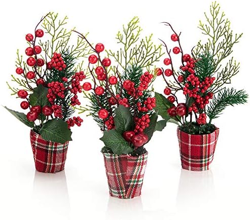 Сано 3 парчиња Божиќно таблети дрво црвено бобинки украси за сечење стебла за декорација на таблети 10,2 '', празник затворен декоративен