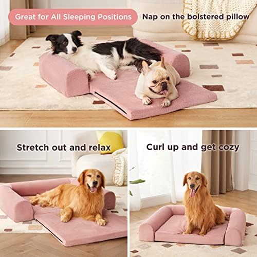 Лезир 2 во 1 мемориска пена кучиња кревет за екстра големи кучиња, ортопедски кучиња кревет што се перат со проширување на перничето и трајно водоотпорно