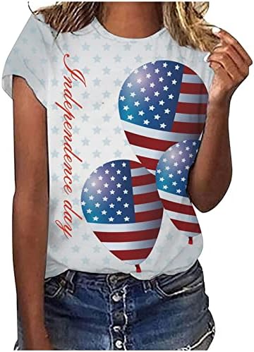 Тинејџерски девојки блузи 4 -ти јули Печати Опуштени вклопени врвови маички кратки ракави екипаж обични блузи 2023 4W