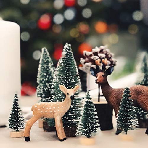 10 парчиња Мини новогодишно дрво Минијатурно бор дрво со снег и база мали вештачки снежни мразни дрвја таблети дрвја за минијатурни сцени Божиќен