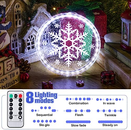 8 режими Светиња за украсување на Божиќни прозорци, 8 '' Голема предводена Божиќна светлина со далечински преносен, осветлен Божиќ