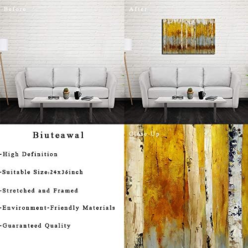 Biuteawal - модерен аспен платно уметнички декор рустикален бел и златен бреза дрво сликање на платно апстрактна есенска глетка