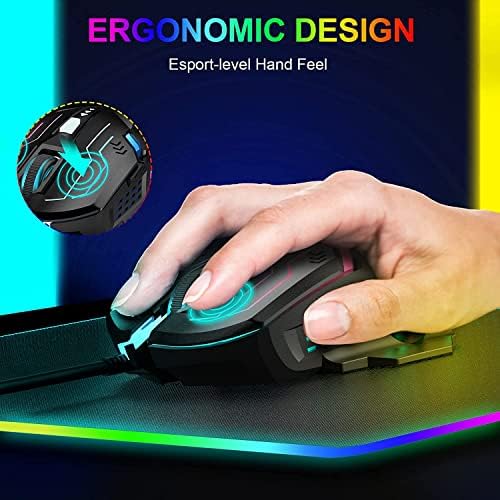 Gk-XLI Гејмерски Глушец Жичен, RGB Компјутерски Игри USB Глушец Жичен СО Режим На Задно Осветлување На Chroma, Прилагодливи Високопрецизни Dpi