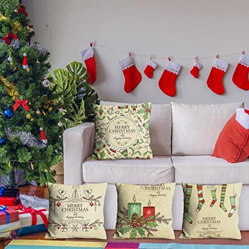 Божиќна постелнина прегратка Pemlowcar кутија Дедо Мраз со перница со перница перница софа софа 18х18 инчи во боја перници